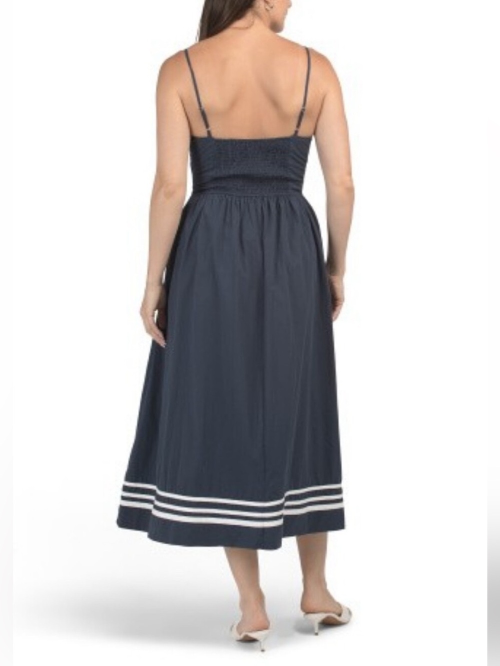 Moon River Navy Striped Sleeveless Flared Midi Dress size XS ( White Lotus Piper - Picture 4 of 5